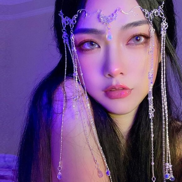 Women Head Chain Retro Long Tassel Headpiece Rhinestone Crystal Bridal Head Chai - Picture 4 of 5